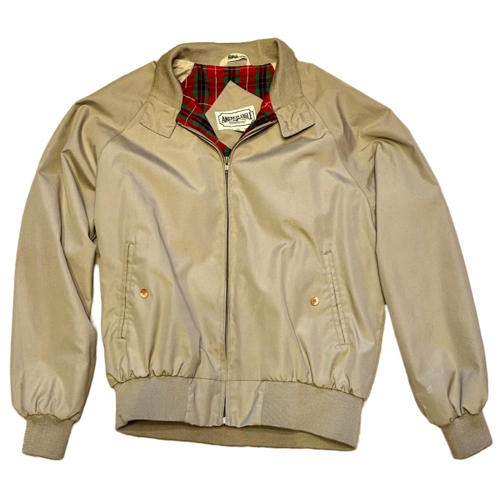 Vintage 90s American Eagle Mens Sz Large Plaid Lined Outdoor Bomber Jacket Khaki